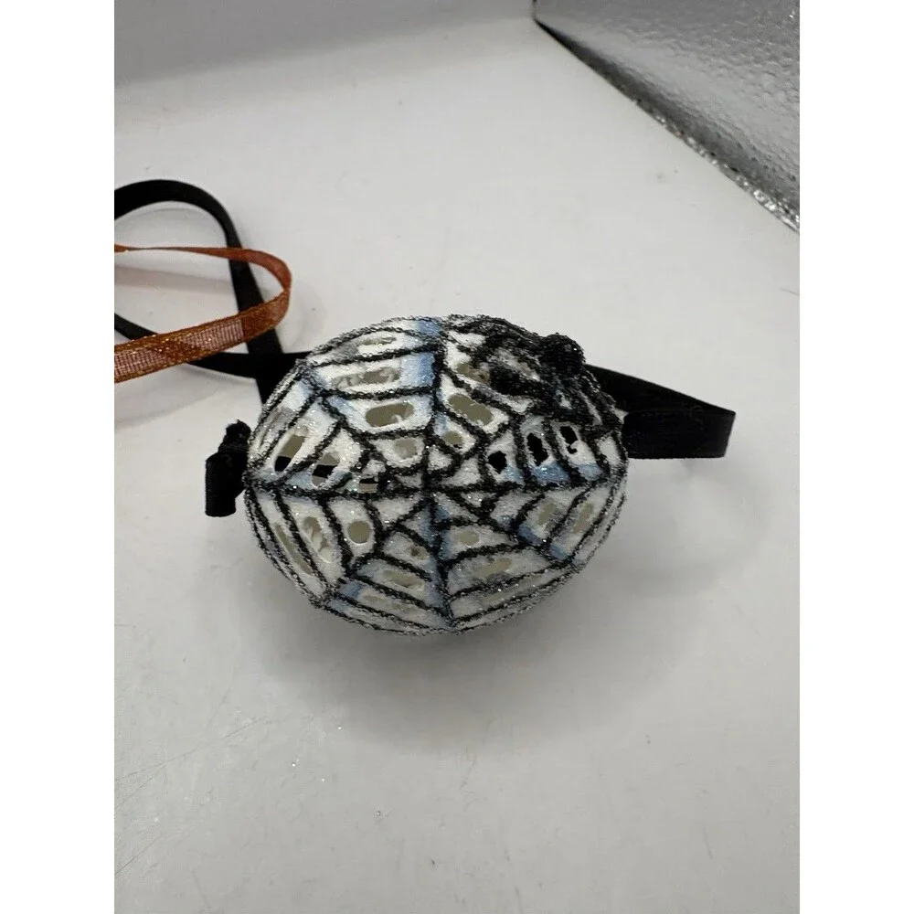 Set Of 3 Halloween Ornament: Peter Priess Egg; Spooky Black Spider Web Pumpkin